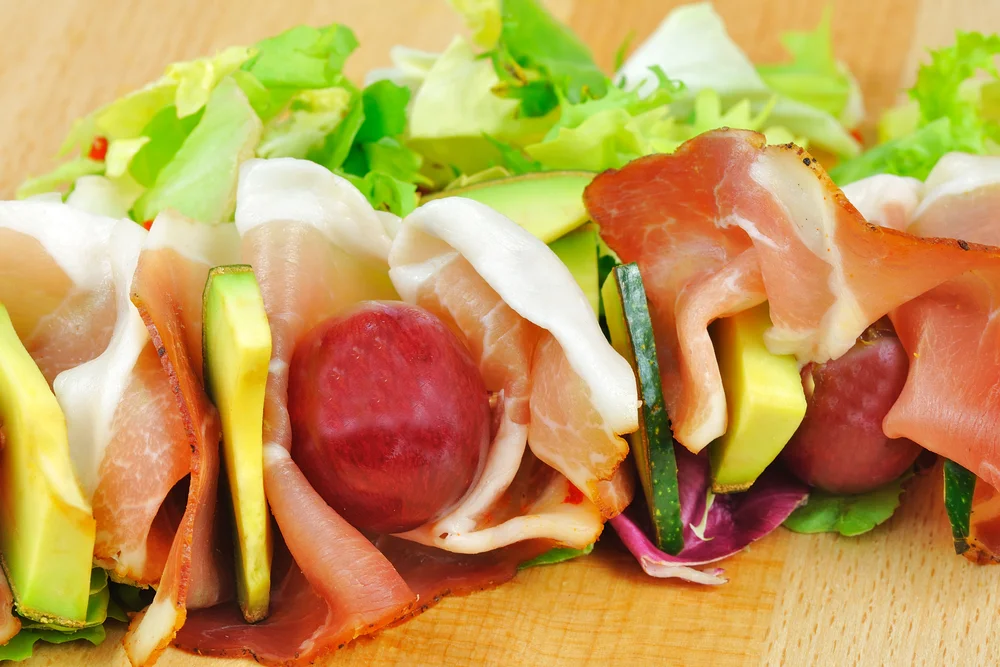 Avocado, Grape & Prosciutto Skewers