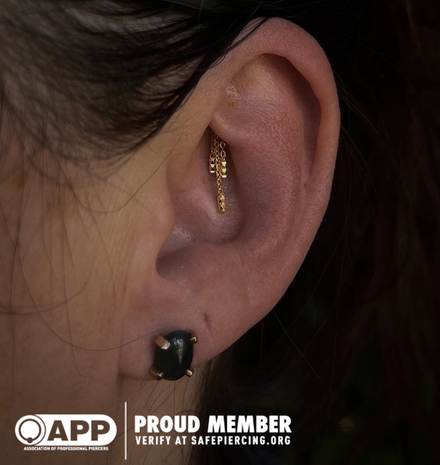 #Repost @coleradermacher​
---​
Gotta love when clients let you do your own thing! Fun little chain action on this one ❤️&zwj;🔥 geo chain in yellow gold from the lovely pupil.hall safepiercing