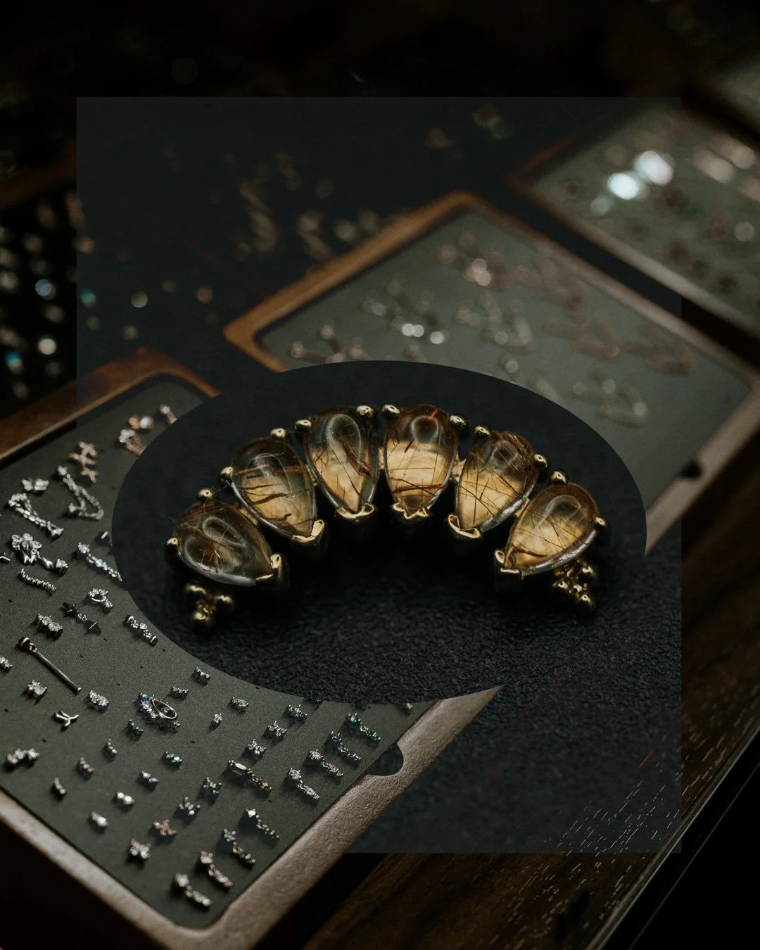 Talk about gorgeous 💎✨ the Panaraya in yellow gold with rutilated quartz has some of the best inclusions we&rsquo;ve ever seen. ​
​
#leviticus #piercing