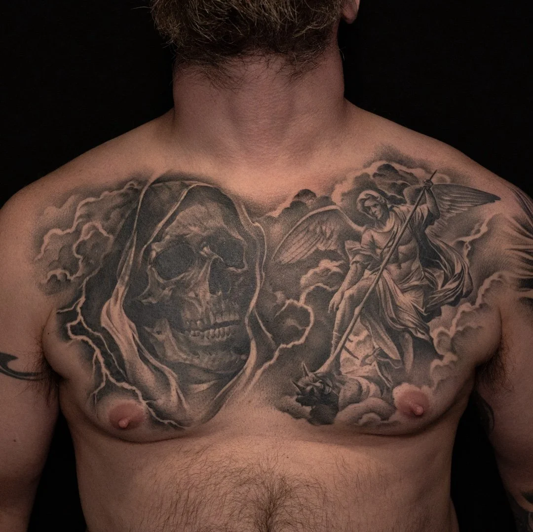 🖤🗡️Healed chest piece from the wonderful @jr.vbtattoo​
​
#leviticus #tattoo