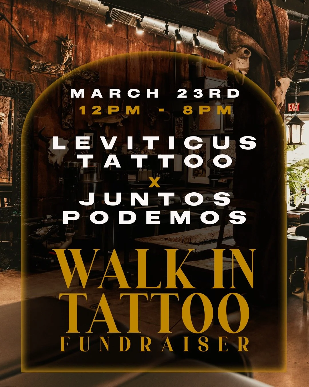 🦅🐉🦇TATTOO FUNDRAISER🦇🐉🦅​
​
Come join us and the whole crew here for a super special walk in day, raising funds for our friends at @juntospodemosmn 🎉🎊​
​
Starting at 12pm sharp, doors will open for ALL of our tattooers for walk ins. ​
​
&bull;