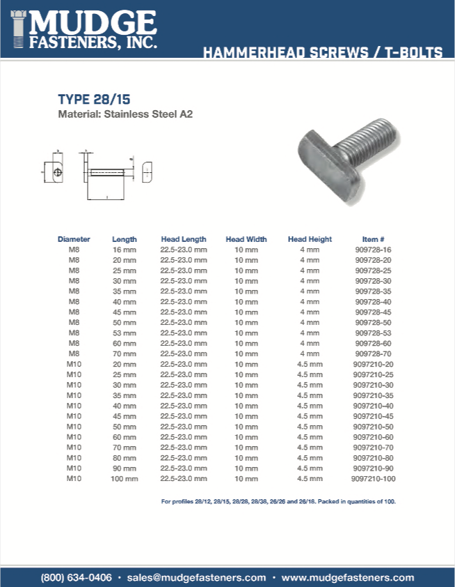 Mudge Hammerhead T-Bolts