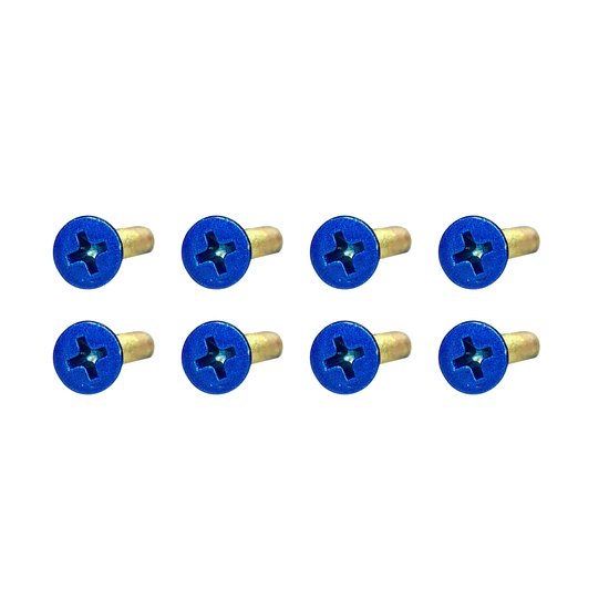 Yellow zinc plated, blue candy head painted mounting bolts