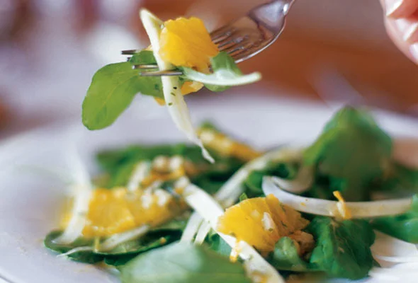 Chop some greens and fruits like Oranges, or Tangerines and add the Vinaigrette