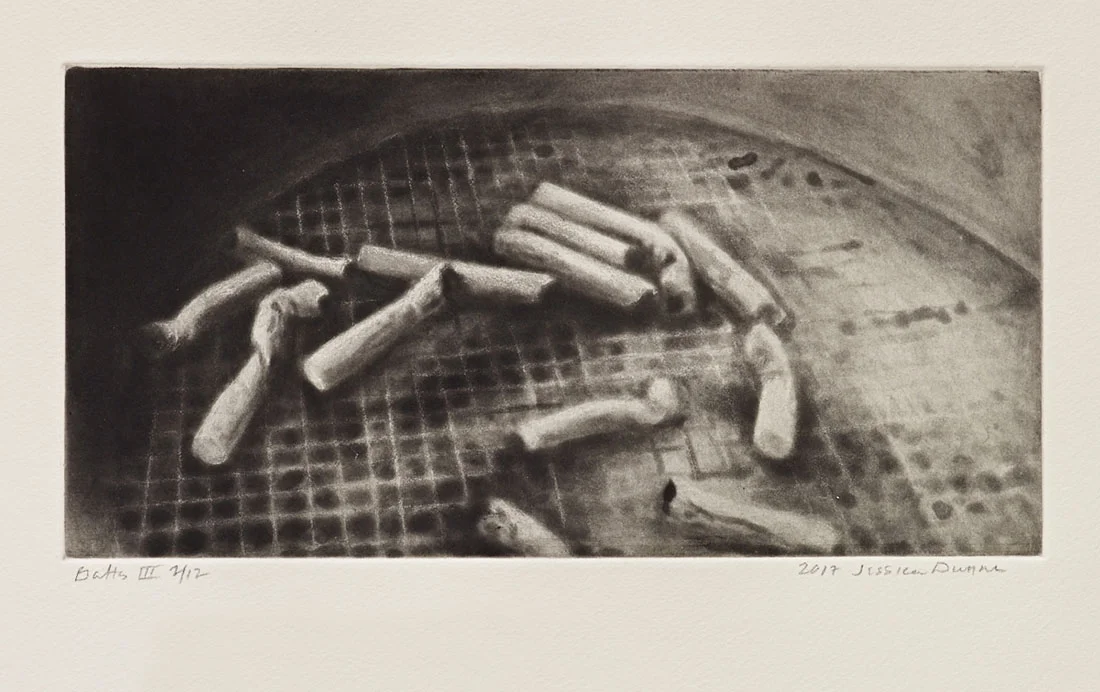 Butts III 2016 spit-bite aquatint 6 x 12 in. Printed by Unai San Martin
