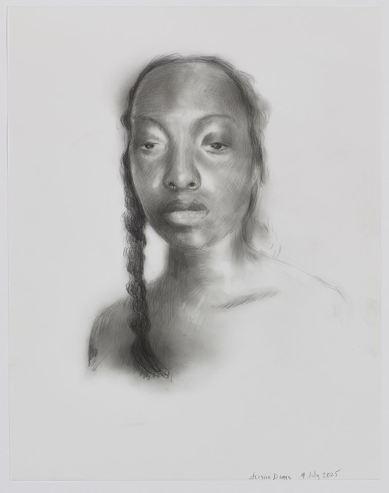   Kenyatta Single Braid  2025 graphite on polyester 14 x 11 in. 
