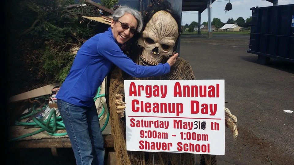 Jane found some spooky treasures at the clean up. Photo by: Mid-County Memo