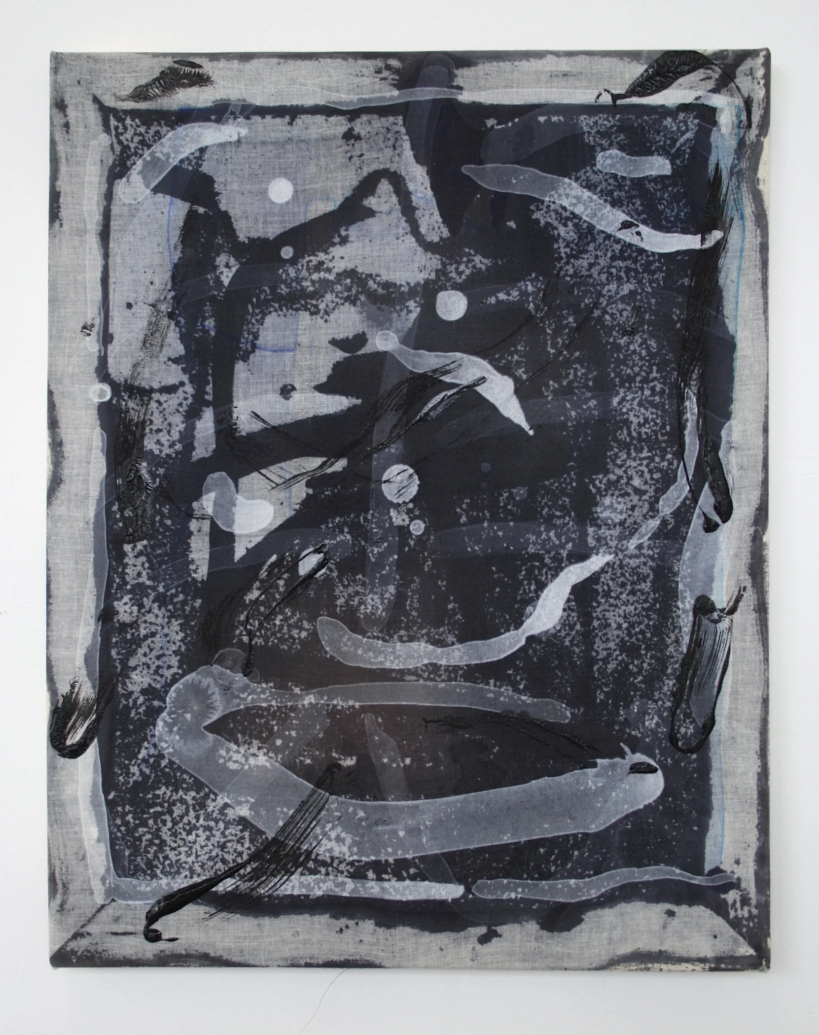  Aimée Parrott,&nbsp; The fire that comes from the eye ,&nbsp;2015,&nbsp;Fabric dye, watercolour screen print and acrylic on calico with artist’s frame (oak),&nbsp;47 x 37cm 