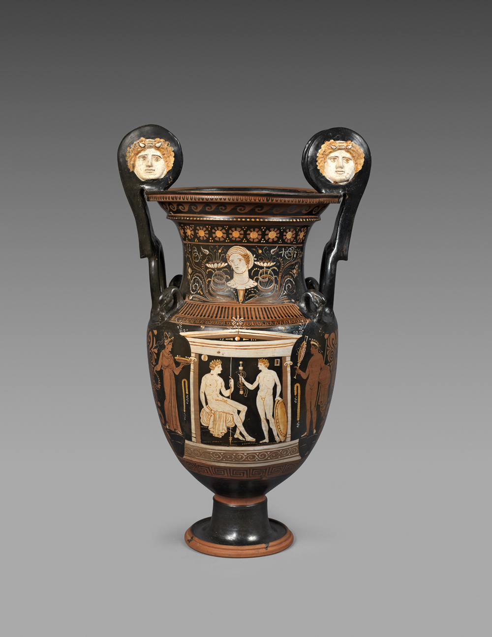   Apulian red-figure volute krater ,&nbsp;Attributed to the painter of Copenhagen 4223, circa 330-320 BC,&nbsp;Terracotta,&nbsp;Height 73.5 cm,&nbsp;Courtesy of Rupert Wace Ancient Art Ltd, London 