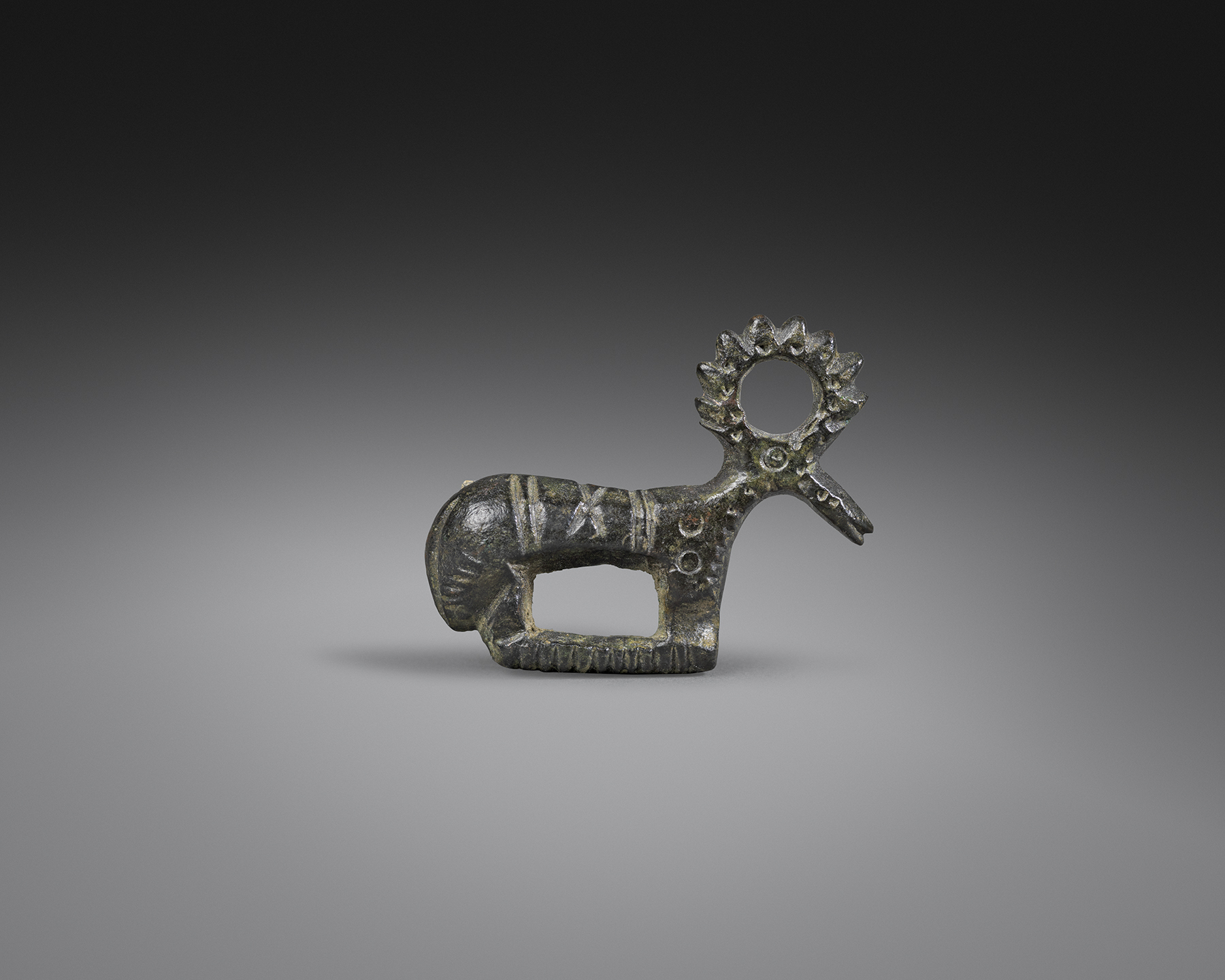   Visigothic Fibula in the Form of a Stag ,&nbsp;4th - 6th century C.E.,&nbsp;Bronze,&nbsp;Length 3.6 cm,&nbsp;Courtesy Rupert Wace Ancient Art, London 