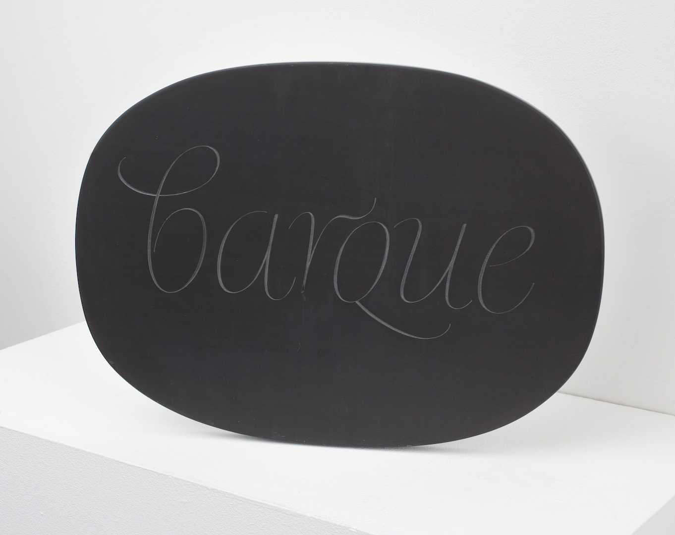  Ian Hamilton Finlay,  Barque , c.1987, Slate chiselled, 28 x 38.5 x 9.5 cm 