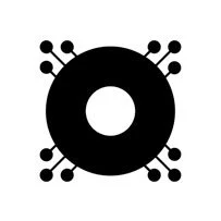Black circular object with small protrusions on the outer edge, resembling a stylized abstract design.