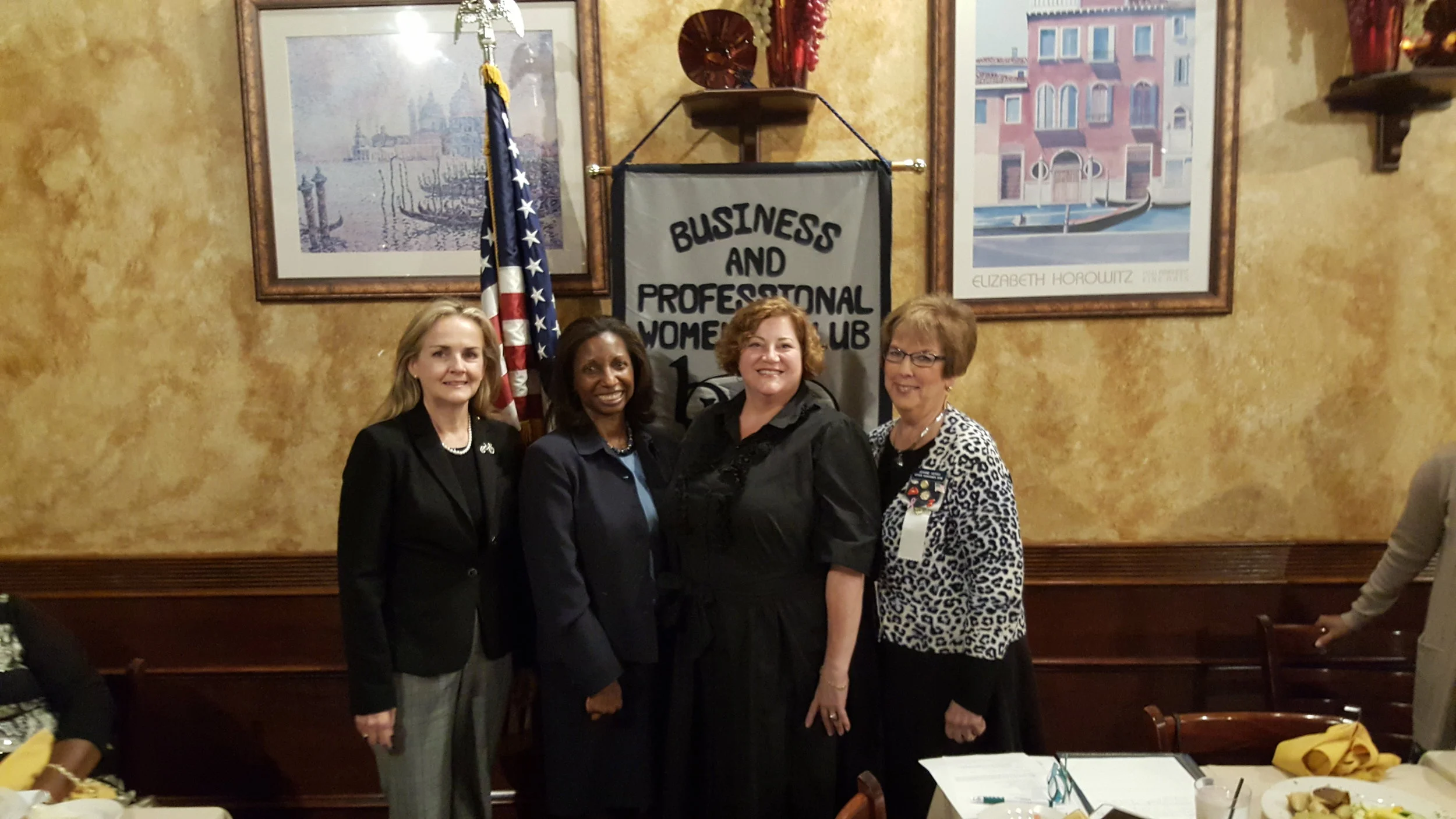CMC's Woman of the Year recipient, Judge Cheryl Lynne Austin (second from left) with Represenative Madeleine Dean, President Becky Shoulberg and District 11 Director, Joanne Hersh. In 2011, her Honor was the first African American woman judge elected to office in Montgomery County. Dozens of colleagues spoke so highly of Cheryl, her kidness, dedication and the ability to foster a harmonious work enviorment. Cheryl spoke about how she could not have achieved her success without family, peers and the mentorship and support she could always count on from BPW. She is our favorite glass ceiling smasher!