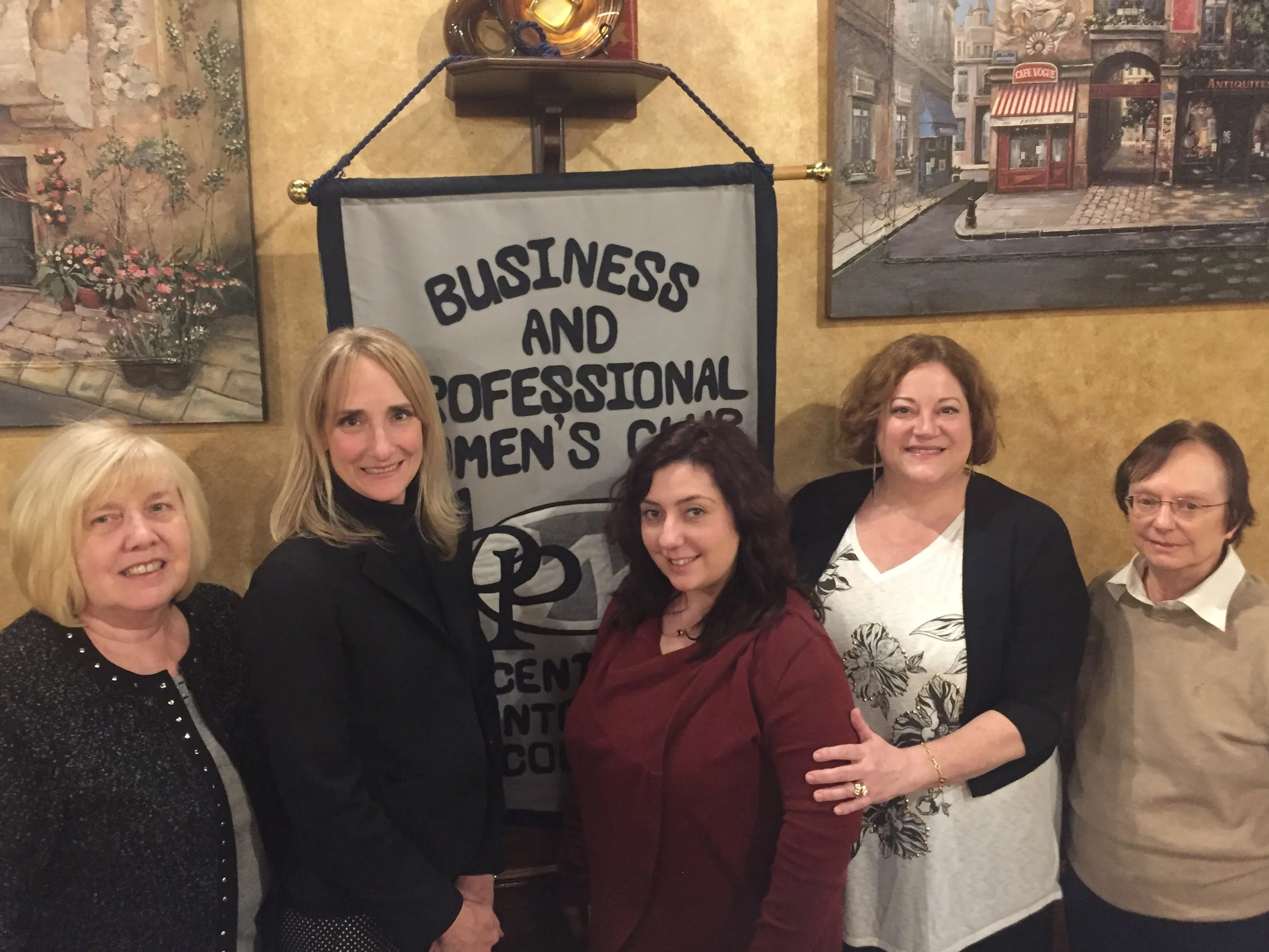 During their January meeting at Pepper's in King of Prussia , Noreen Morello (left) inducted two new members to Central Montgomery County Business and Professional Women (center) Deborah Kuntz MacDonald and Maria Mastrosante. President, Becky Shoulberg and Vice President, Cheryl Decoteaux spoke about the club and the benefits of joining The Voice of Working Women in their 90th year