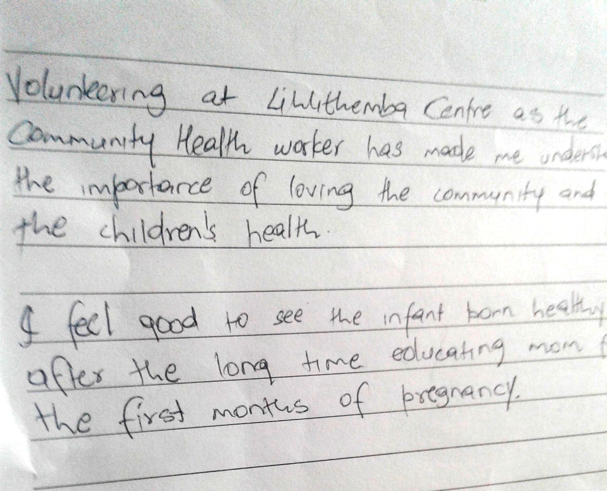Jo Adam & Christey received this letter from a community health worker about her experience working on the project they funded