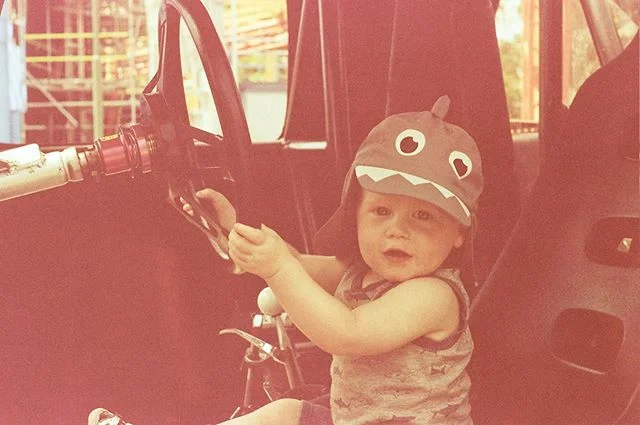 Finny behind the wheel of El Toro Loco. #monsterjam #expiredfilm #staybrokeshootfilm #kodakgold