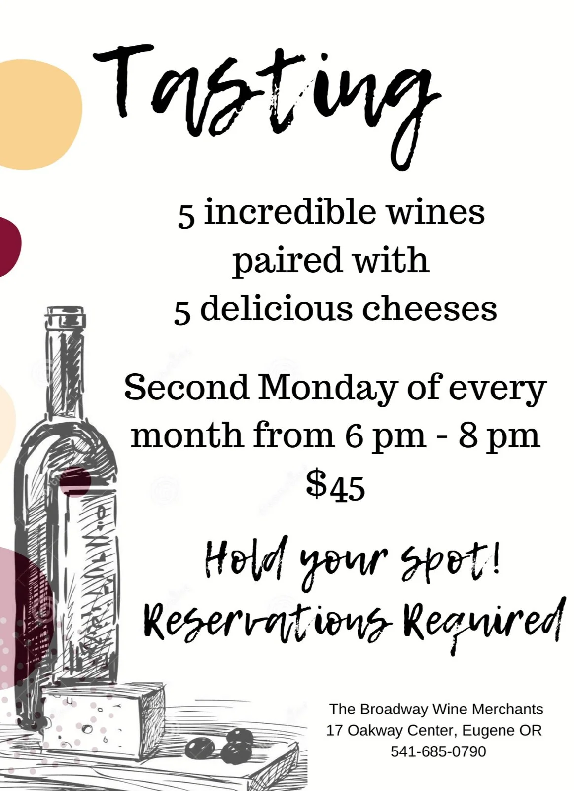 Monthly Wine and Cheese Tasting!