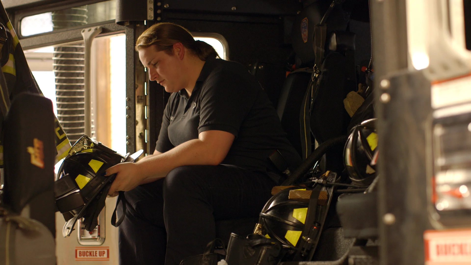 Brooke Guinan in her firehouse in Astoria, Queens.