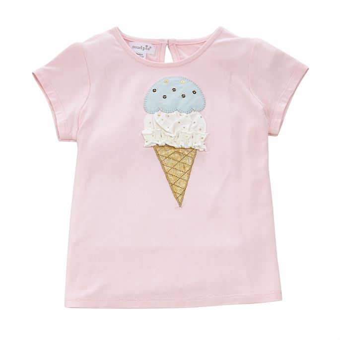 Mud Pie Dream in Glitter Ice Cream Cone Pink Bamboo T-Shirt  12-18 Months 