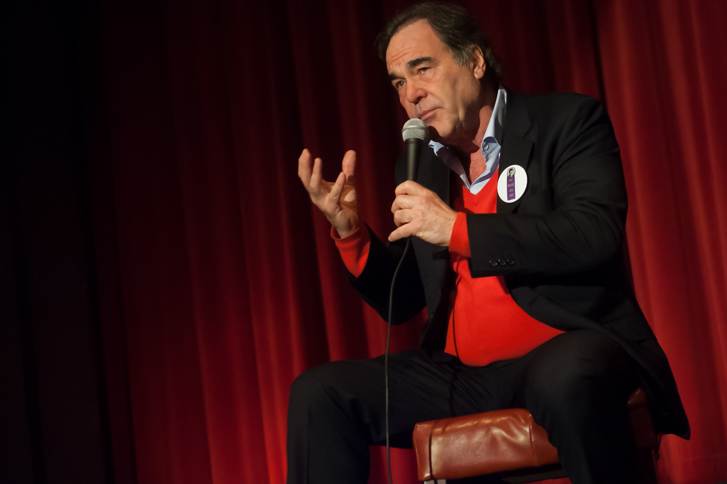 Director Oliver Stone participates in a Q&A during the St. Louis International Film Festival at the Tivoli