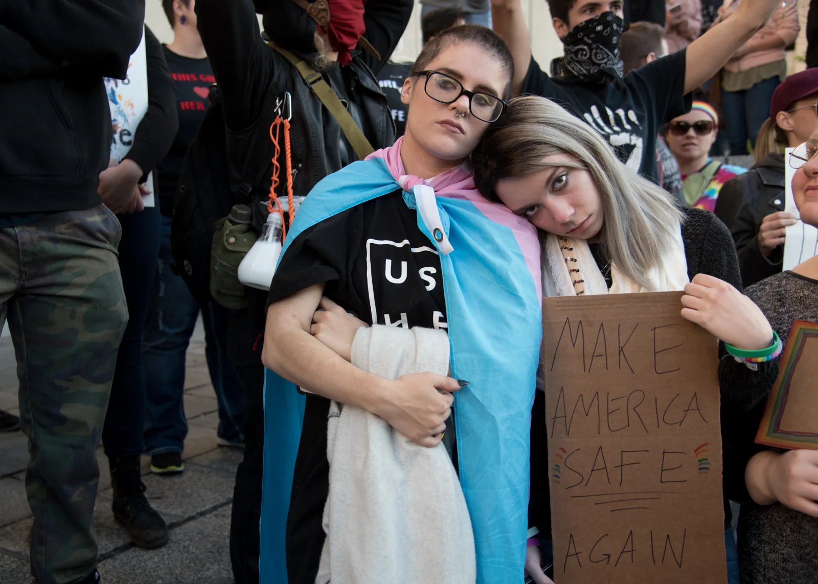 Activists gather outside the courthouse in downtown St. Louis after the election of Donald Trump