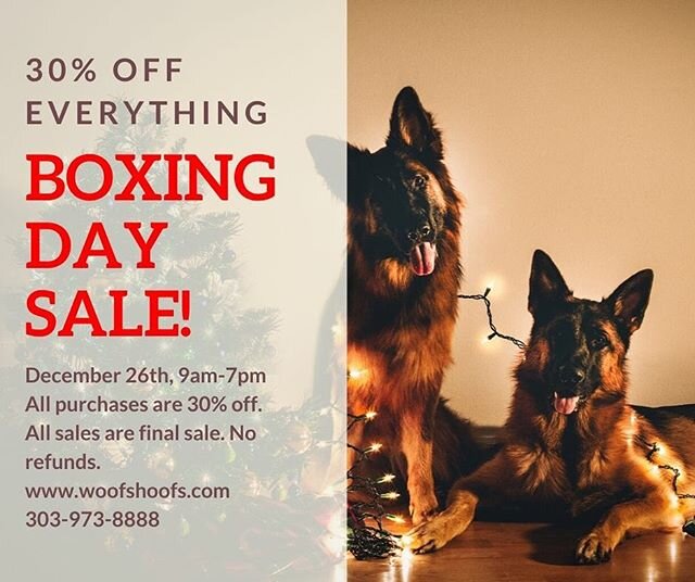 Boxing Day Sale! 30% off all purchases!! All sales are final. No refunds.