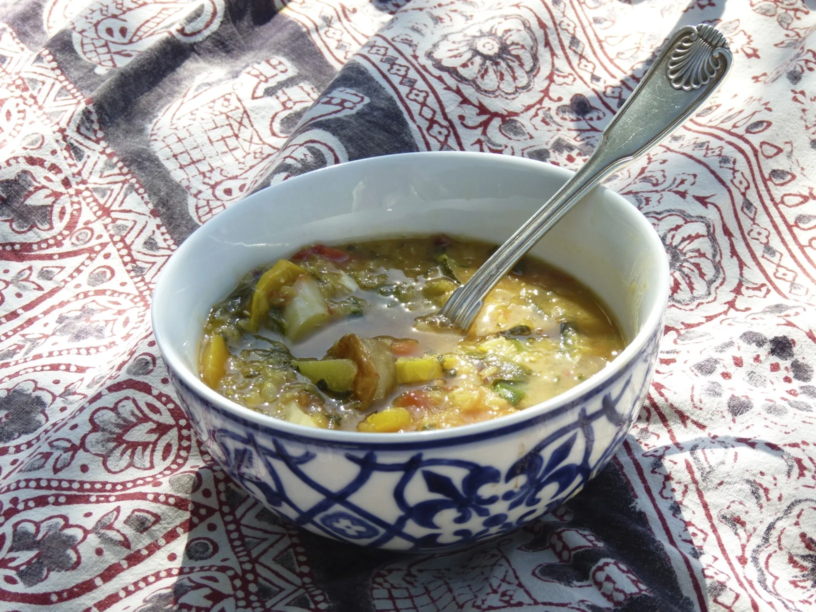 Right before serving, we added fresh basil, rosemary, oregano, sage and thyme , simmered for a few more minutes and then served in bowls.
