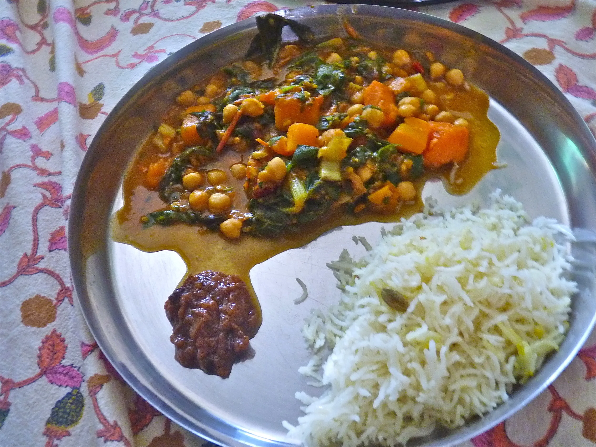 Gingered Chickpeas with Yam, Squash, Chard and Tomato