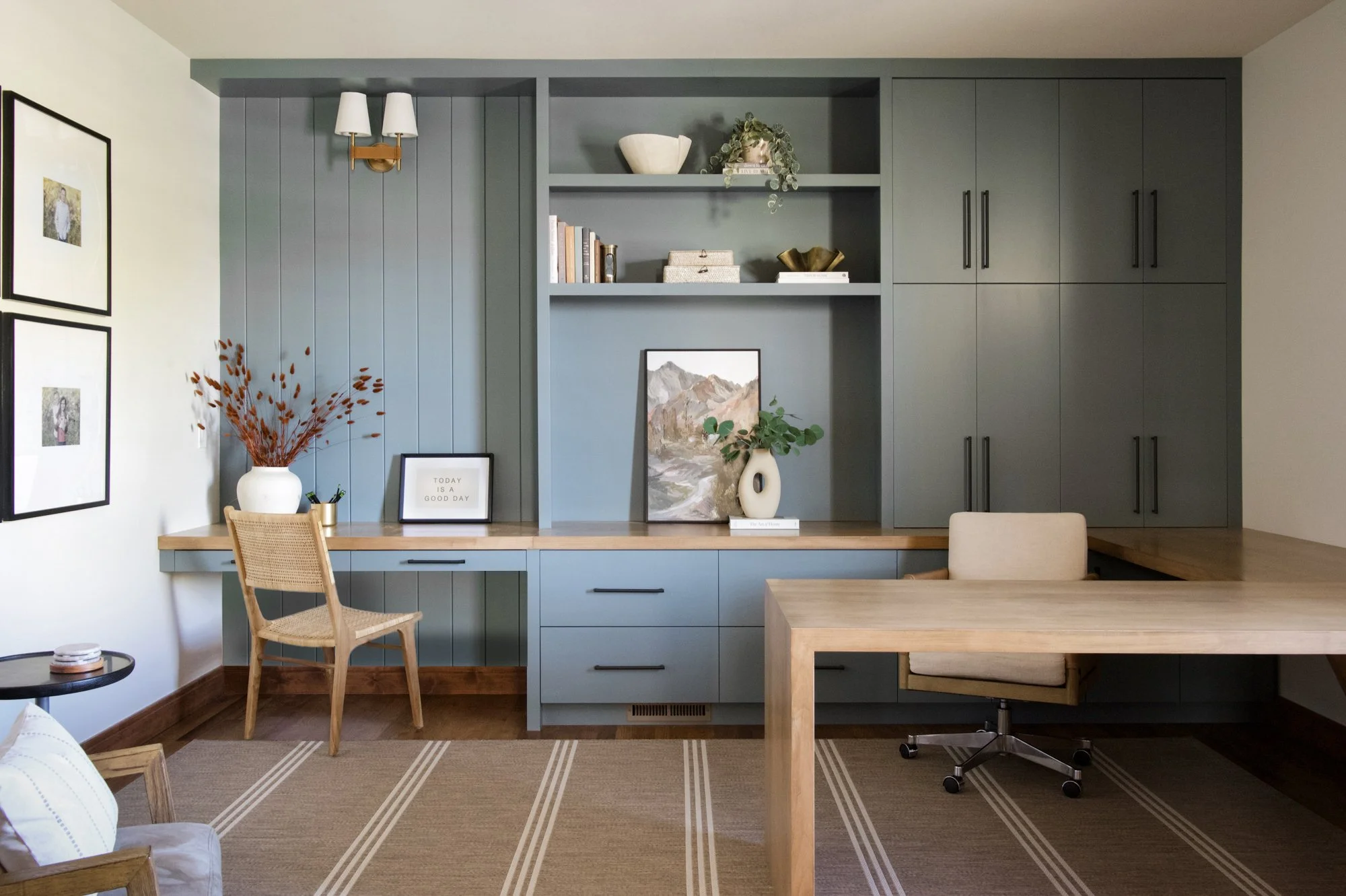 Warm Transitional Home Office Renovation by Basil & Tate Denver Interior Design Studio