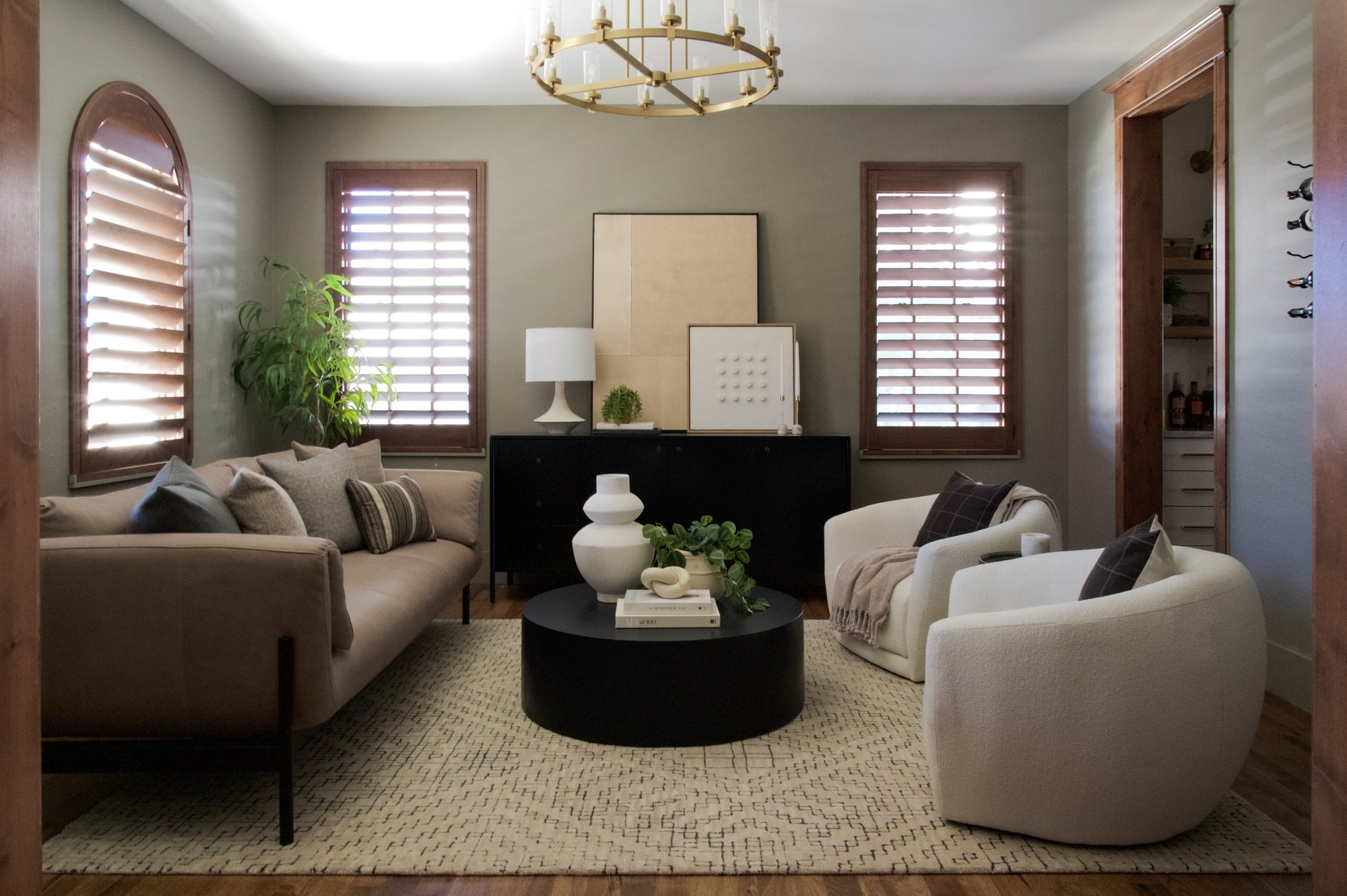 Warm Transitional Sitting Room Renovation by Basil & Tate Denver Interior Design Studio