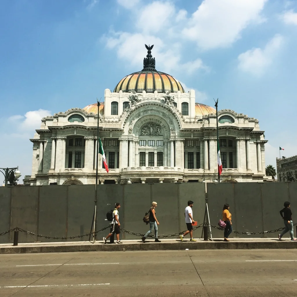 Palacio de Bellas Artes, blocked off due to protests.