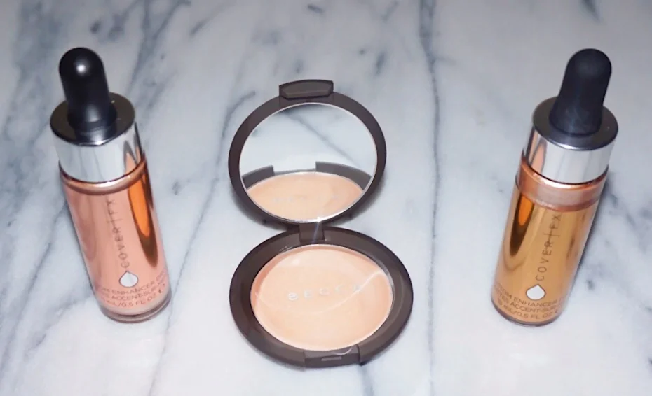 CoverFx Custom Enhancer Drops and Becca Champagne Pop Poured Cream Highlighter