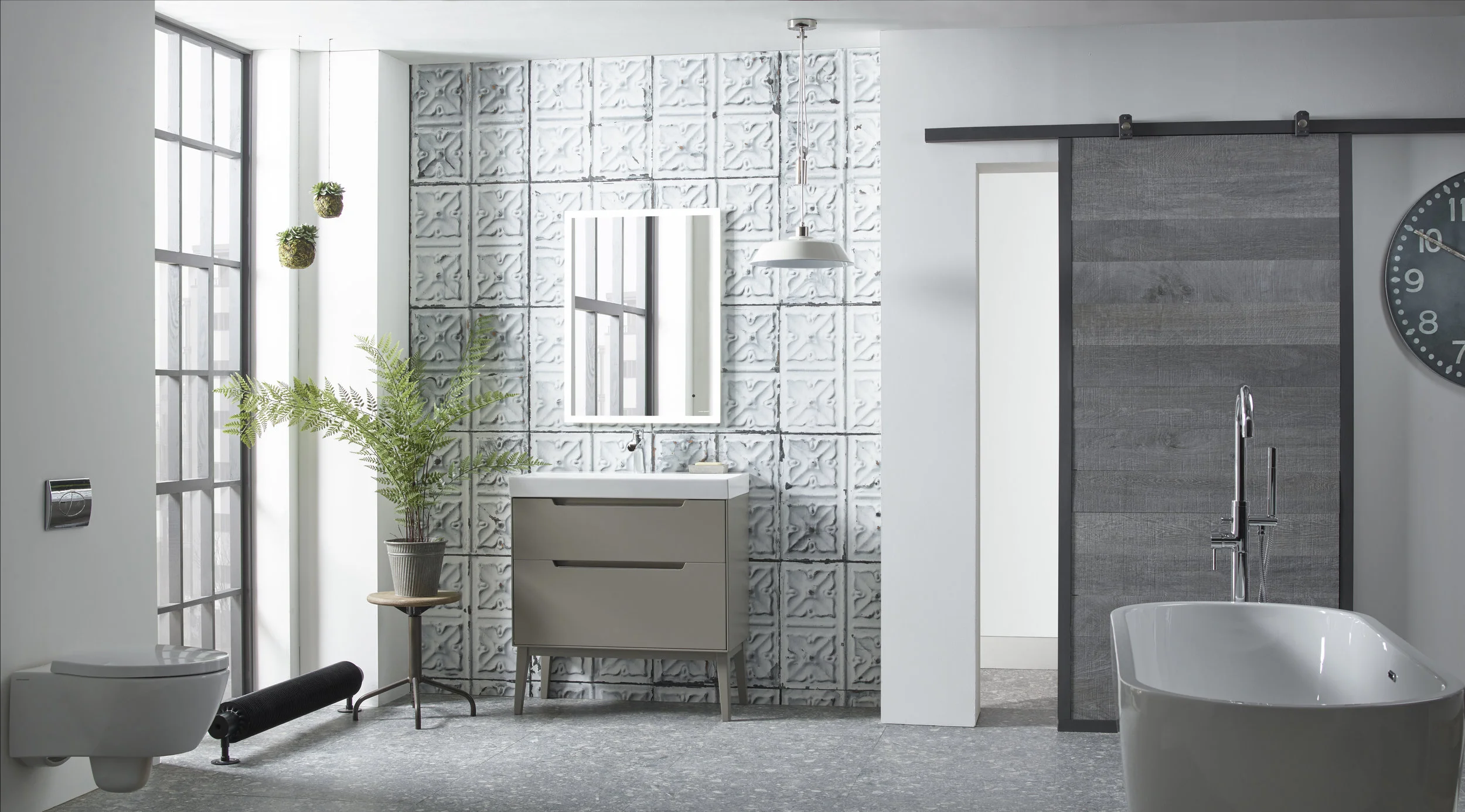 Monograph 800mm light clay with feet & modern bath and opus bath_Lifestyle V2.jpg