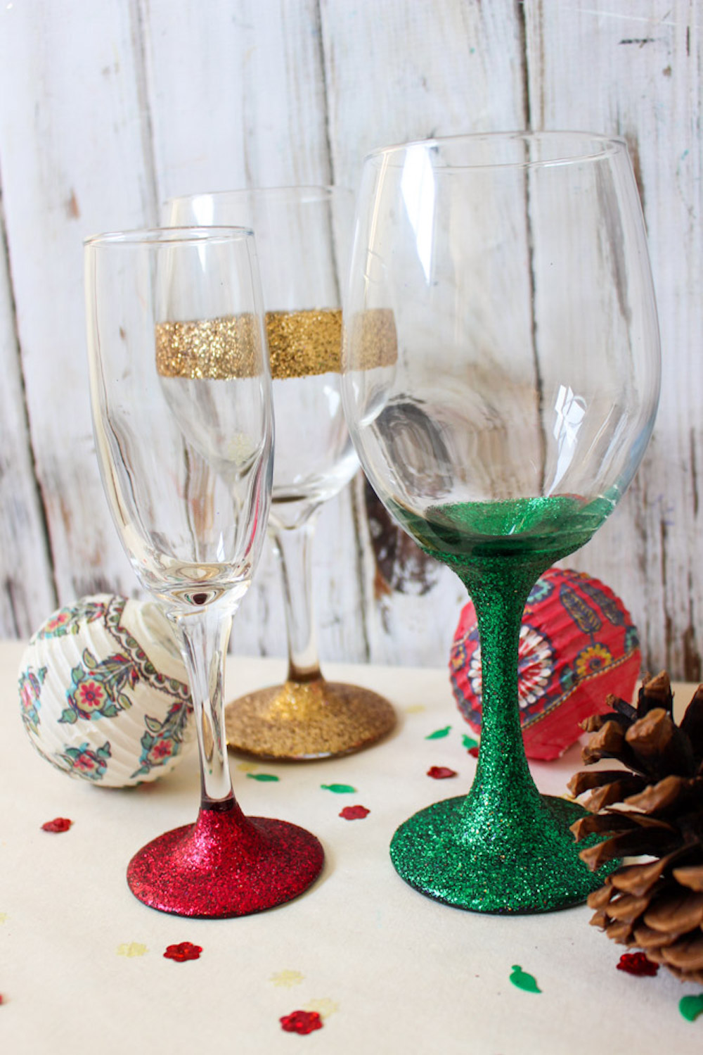 How to Make DIY Glitter Wine Glasses - Happiness is Homemade