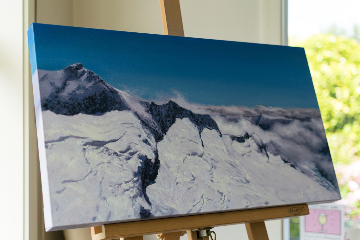 Work in progress on Mt Aspiring, Oil on canvas.