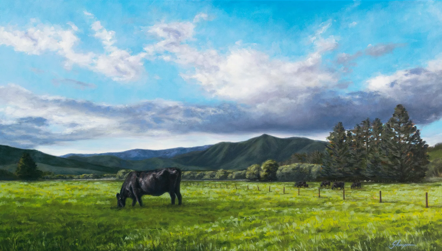 Grazing in Glentunnel, 2017, Oil on canvas, 700 x 400mm , (27.5 in x 15.7 in)
