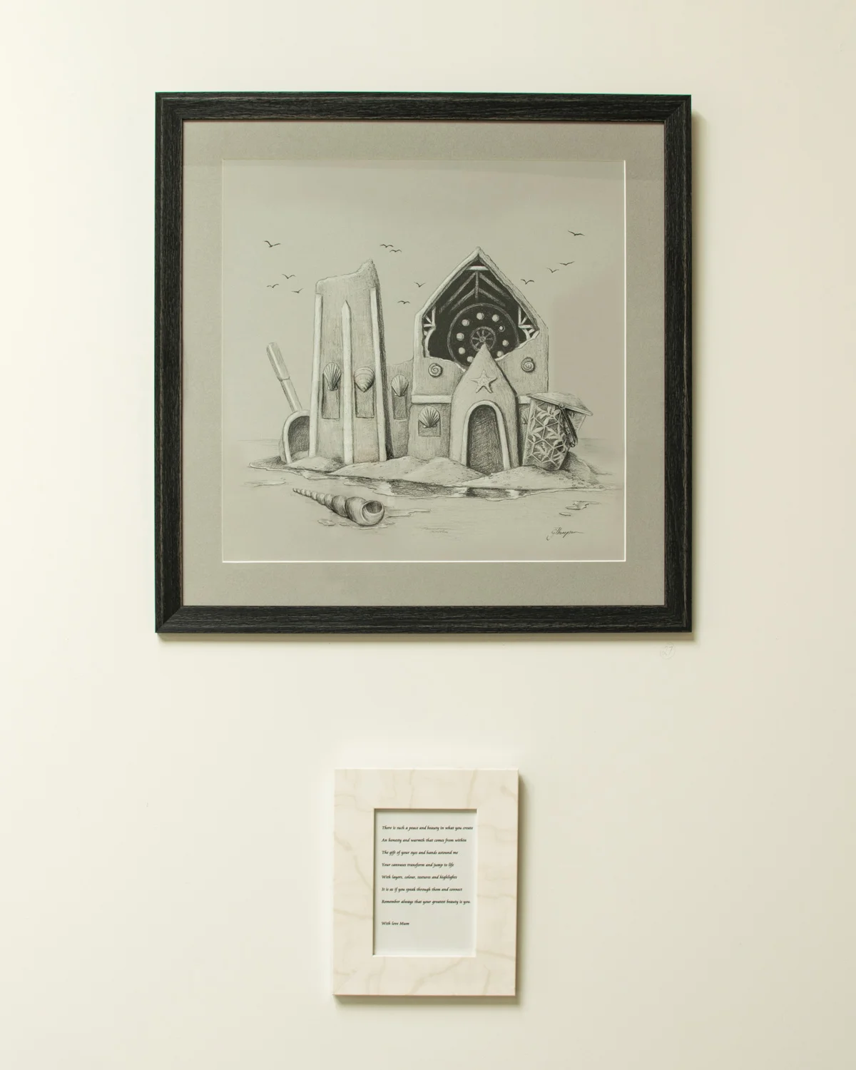 The framed work hung at the I AM / WE ARE exhibition at the Welder Collective.