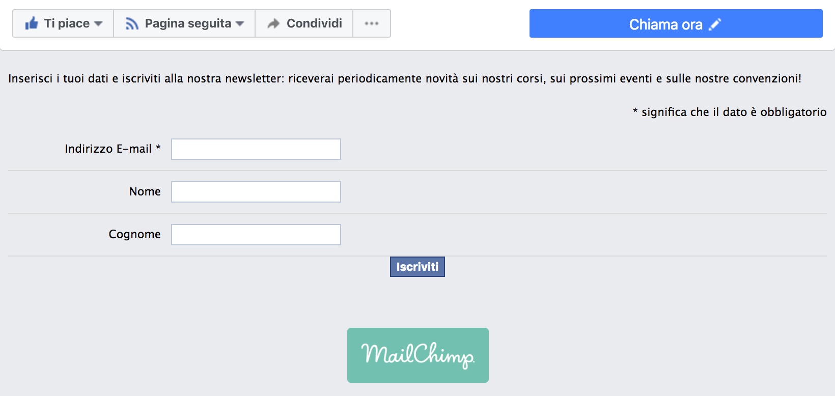Mailchimp si integra con Facebook e creare il modulo di iscrizione alla newsletter è semplicissimo!