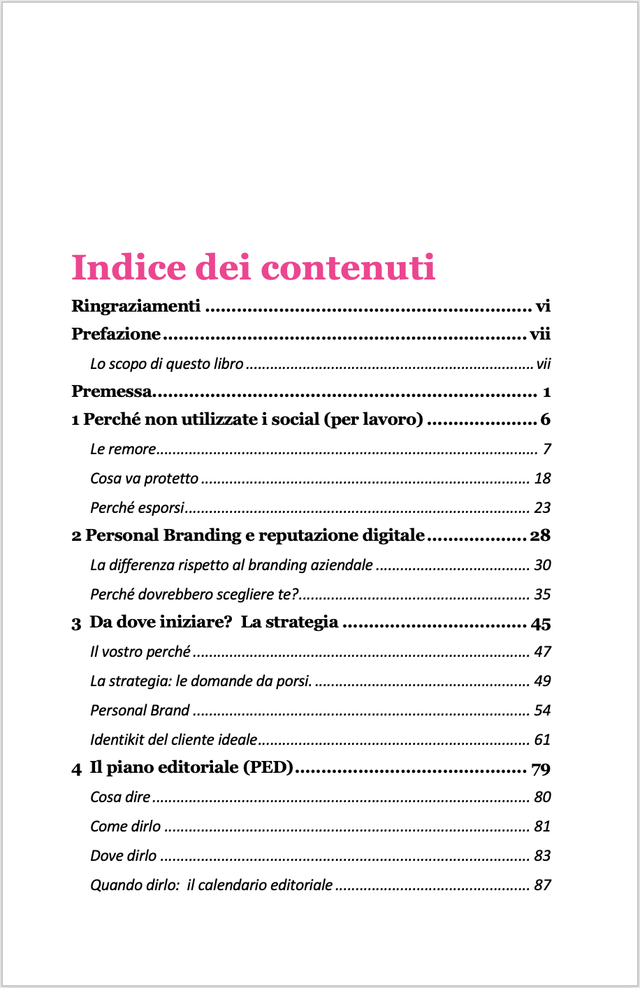 Social Spark - indice dei contenuti 1