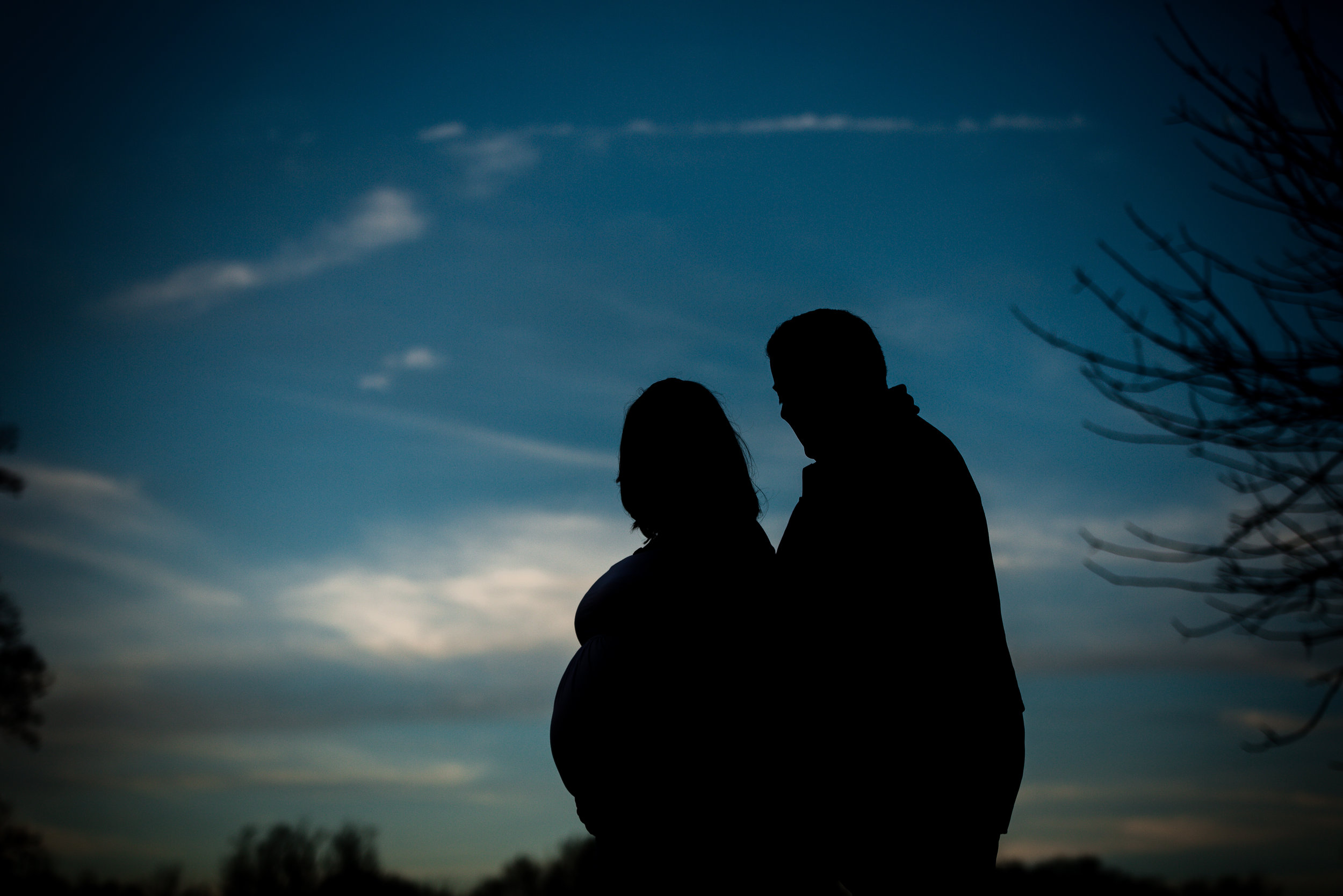 silhouette photo of a pregnant mom and dad