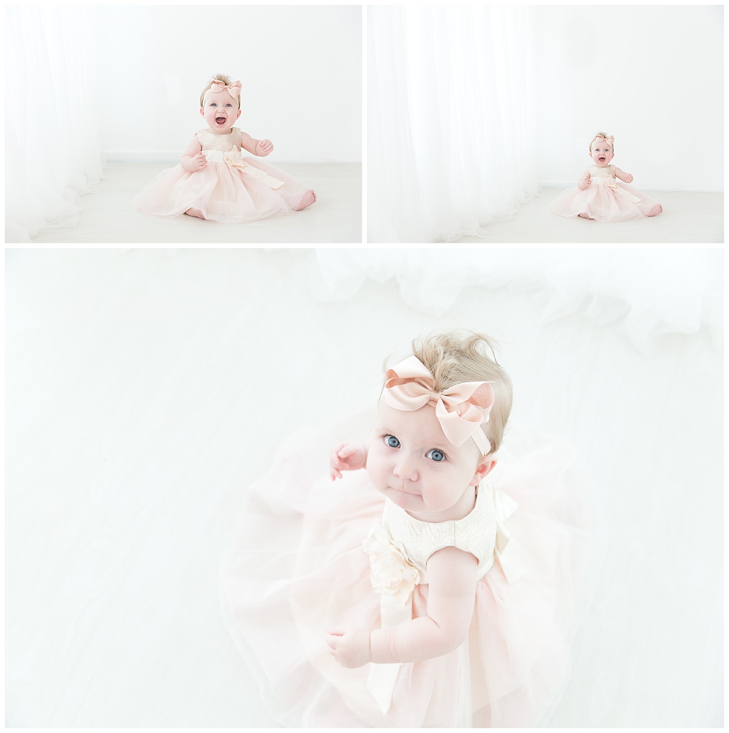 one year old girl wearing rose gold for her first birthday photos in burlington nj