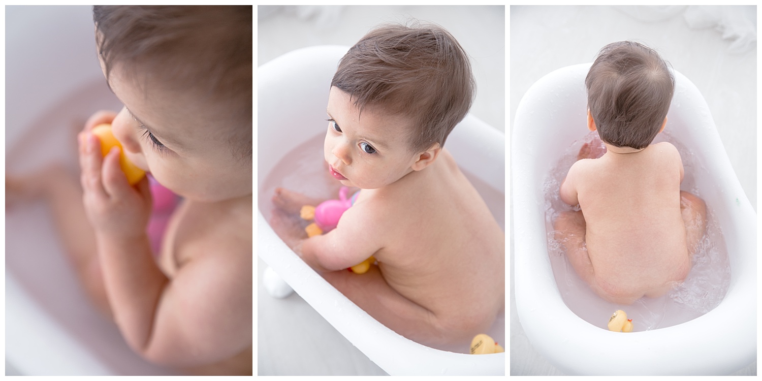 baby butt crack in the tub for first birthday photos in burlington new jersey