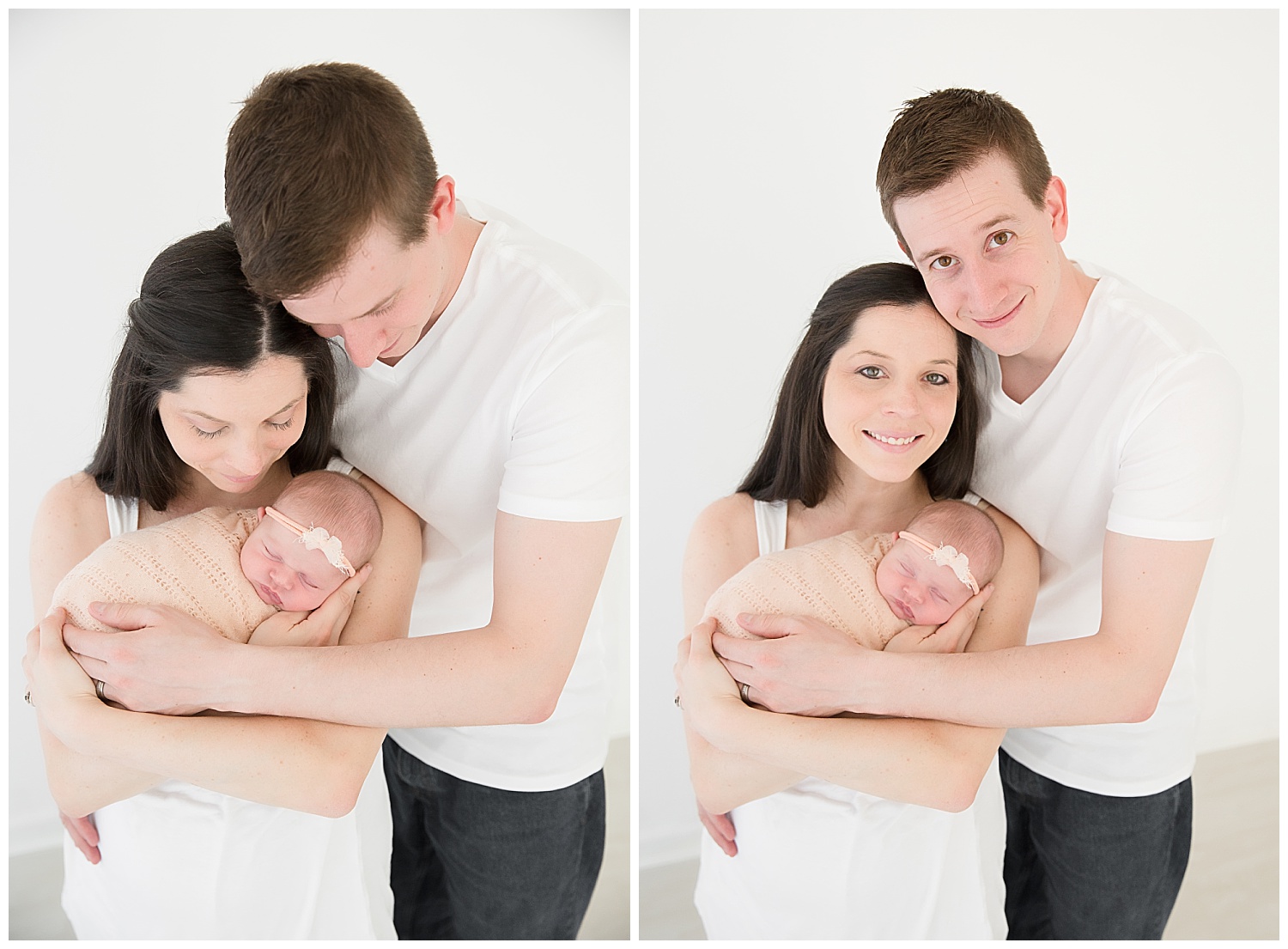 mom and dad holding their newborn baby girl in burlington new jersey photo shoot