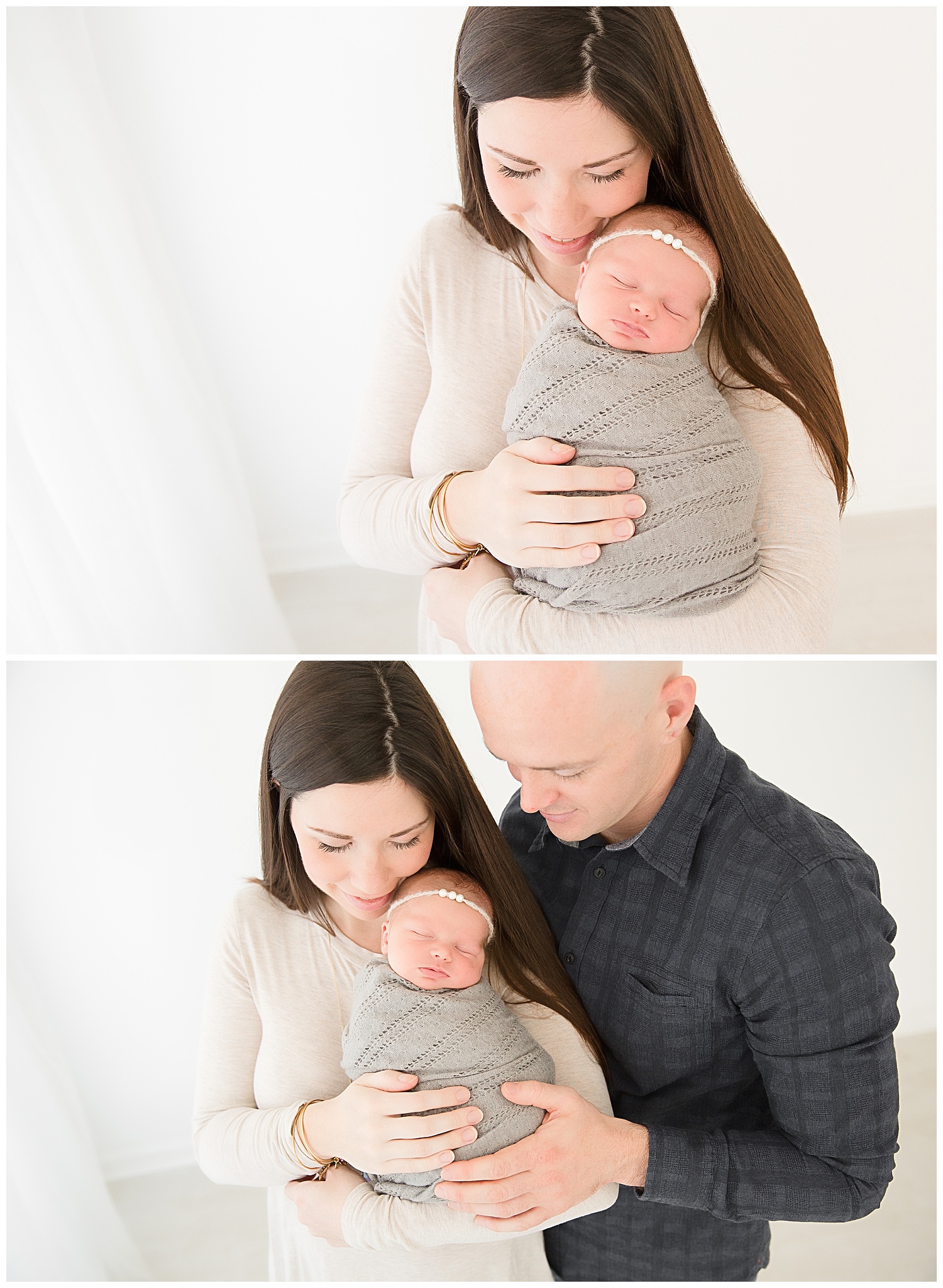 mom snuggling her newborn baby girl for newborn photo shoot in south jersey