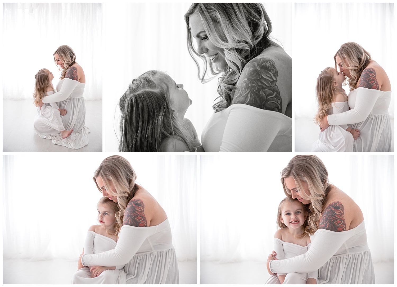beautiful mom wearing white with her four year old daughter in burlington nj photo shoot