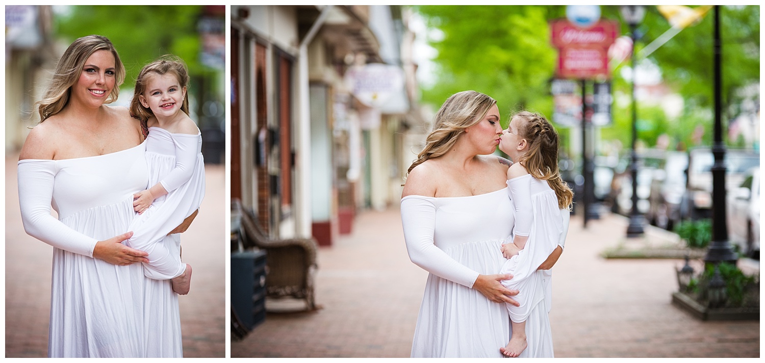 burlington nj high street photo shoot of mom and daughter wearing white