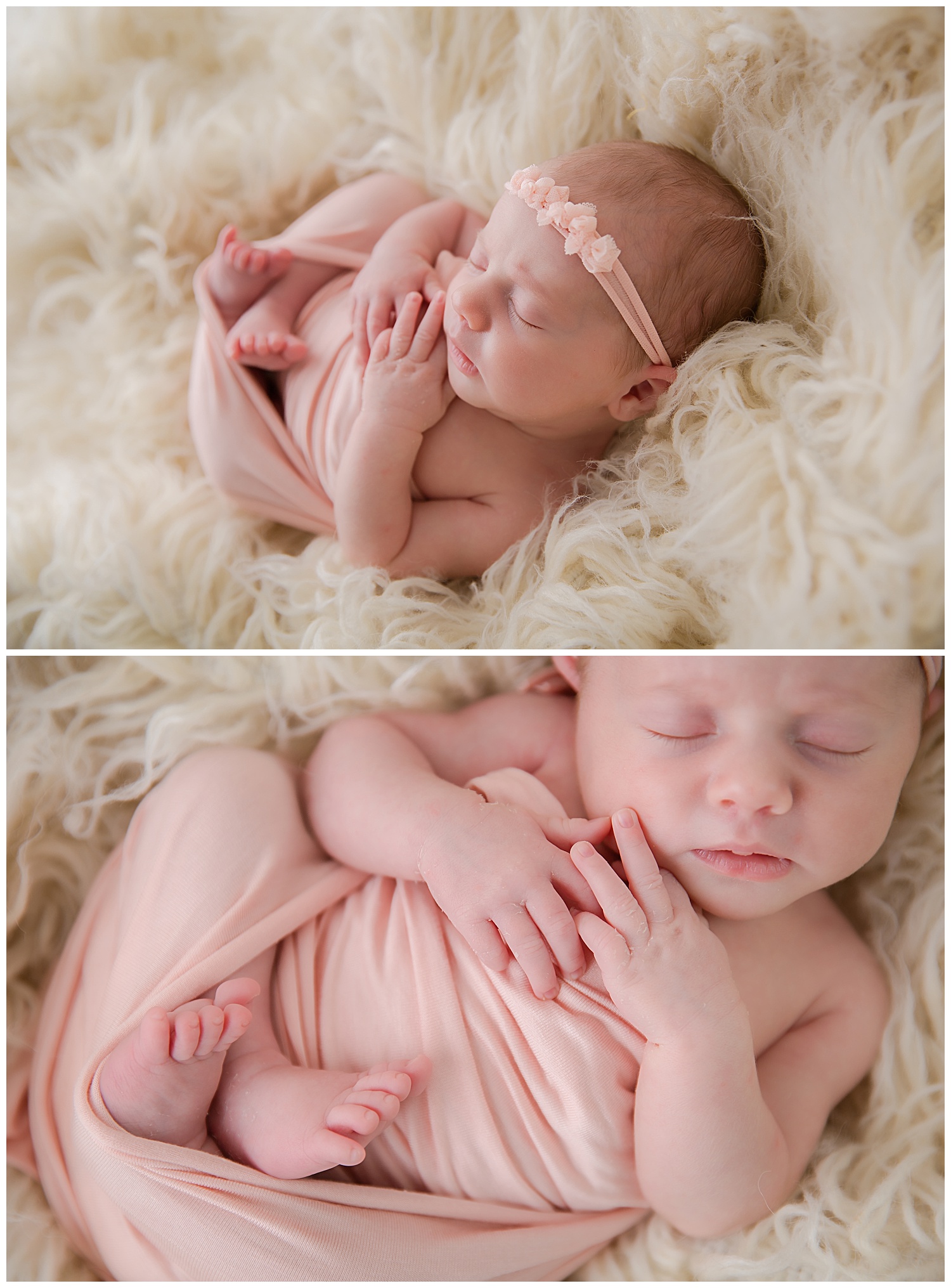 baby laying in a white rug in moorestown new jersey studio