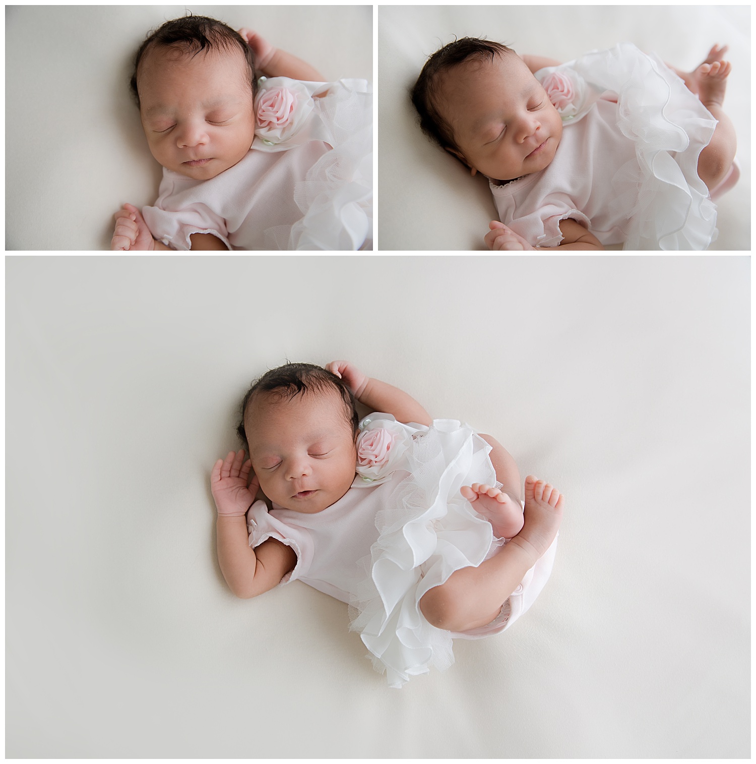 baby girl wearing a dress for her first photo shoot