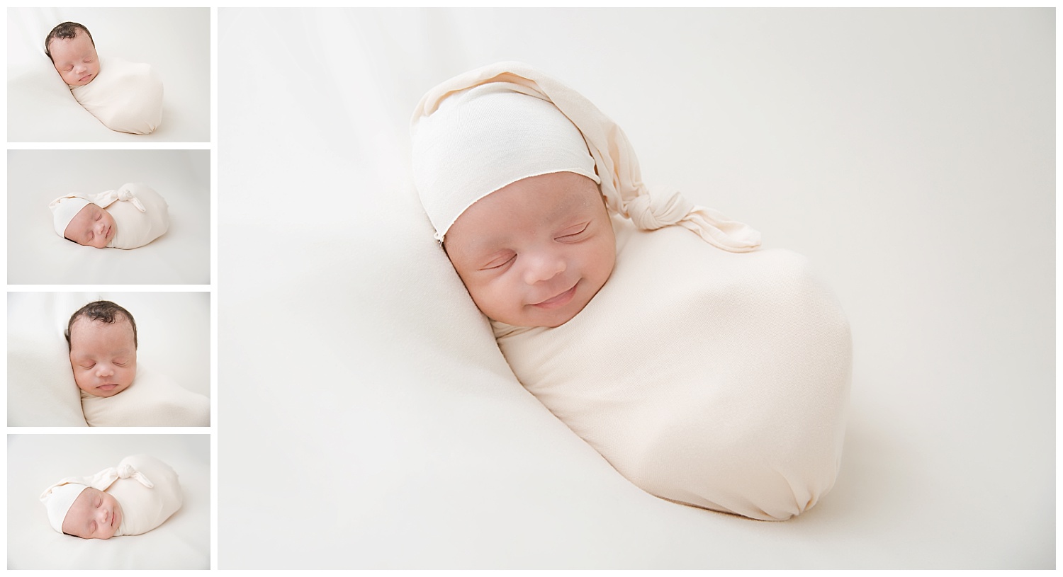 smiling newborn baby girl in baby photo shoot in south jersey studio