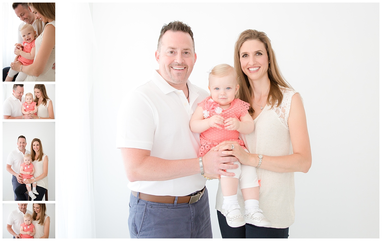 new jersey moorestown family session in white photo studio parents holding their one year old girl